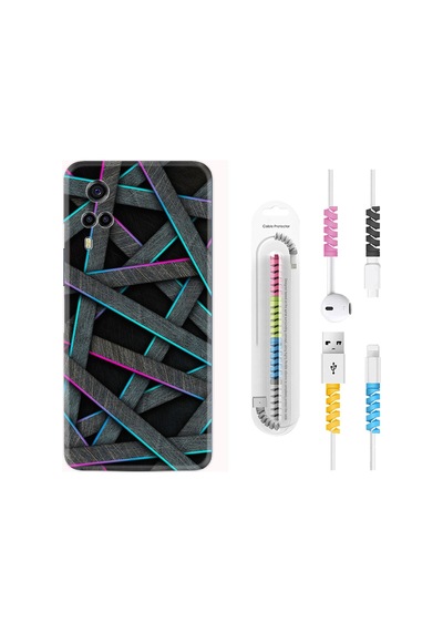Vivo Y53S Kılıf Kablo Koruyuculu Gri Zigzag 1706