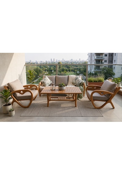 Gardenlove Bahçe Balkon Koltuk Masif Ahşap Kestane Ağacı 3+1+1 Koltuk Masa Takımı Bej Gardenlove Bahçe Balkon Koltuk Masif Ahşap Kestane Ağacı 3+1+1 Koltuk Masa Takımı Bej