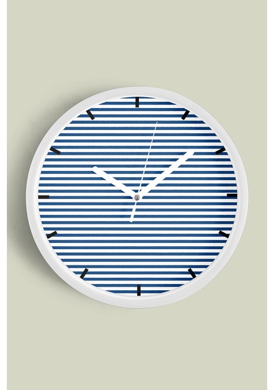 Çizgili Modern Tasarım Duvar Saati - 35cm - Önü Camlı Beyaz Kasa - Sessiz Mekanizma-jh0297 Beyaz