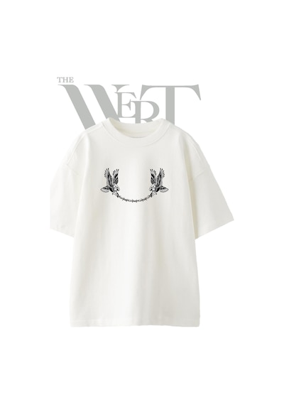 Thewert Eagle Barbed Wire Tasarım Baskılı Ünisex Beyaz Oversize T-shirt