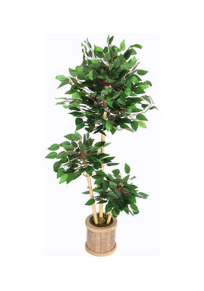 Yapay Çiçek Deposu Yapay Benjamin Ağacı 115 Cm 3lü Bambu Gövdeli Yeşil Ahşap Saksı