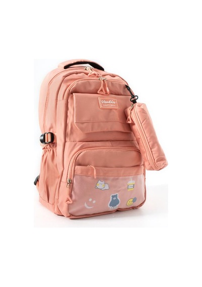 Ventis Unisex Okul Çantası Lise Ortaokul Kalemlikli 2'li Set Sırt Çantası 43 30 Cm Çok Cepli Vnt7-d Turuncu