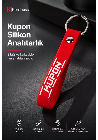Kırmızı Kupon Yazılı Silikon Anahtarlık Araç Motosiklet Ev Ofis Anahtarlığı