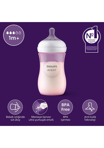 Philips Avent Doğal Tepkili Biberon, 260 Ml, 1 Ay+, Akıtmaz Emzik, Kolik Ve Gaz Önleyici, Bpa İçermez, Mavi, Scy903