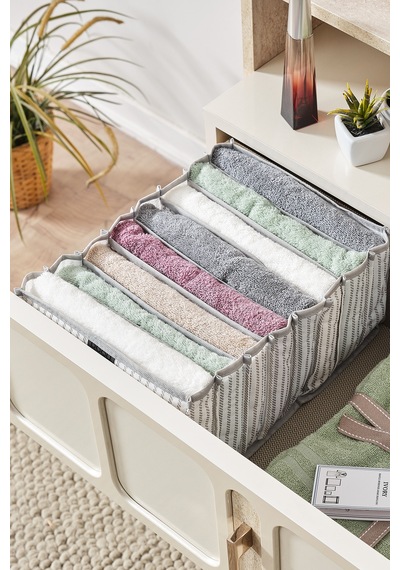 8 Gözlü Çekmece İçi Organizer Large Polyester Gri Tr Diğer