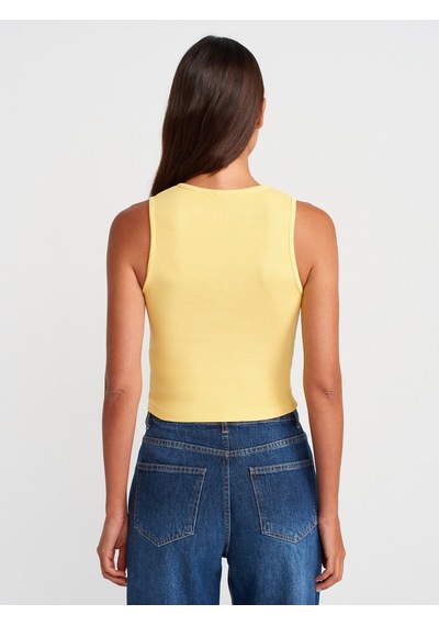 Dilvin 21005 Yıkama Efetkli Crop Top-sarı Sarı