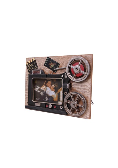 Sinema Temalı Vintage Dekoratif Çerçeve El Yapımı Eskitme Metal Ahşap Fotoğraf Çerçevesi Beyaz