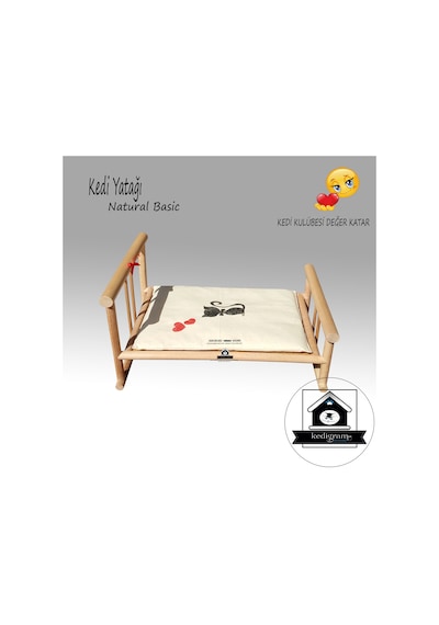 Kedigram Kedi Kulübesi Ahşap Karyola Basic Natural Kedi Yatağı