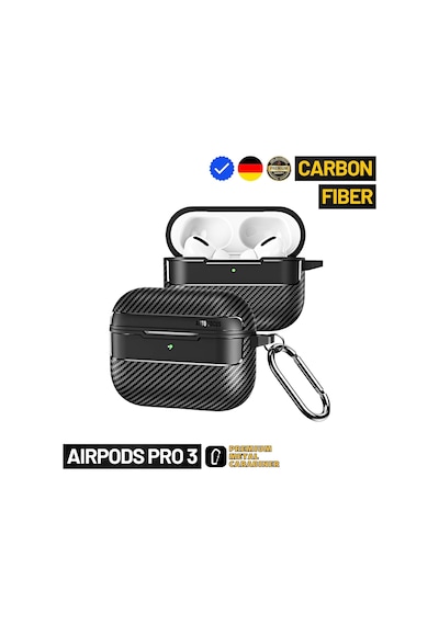 Airpods Pro 3. Nesil Uyumlu Karbon Fiber Hybrid Polymer Technology Premium Kulaklık Kılıfı Siyah