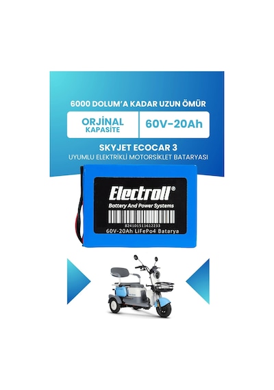 Skyjet Ecocar 3 Uyumlu Batarya Standart Kapasite Lifepo4 60v 20ah Elektrikli Motorsiklet Bataryası