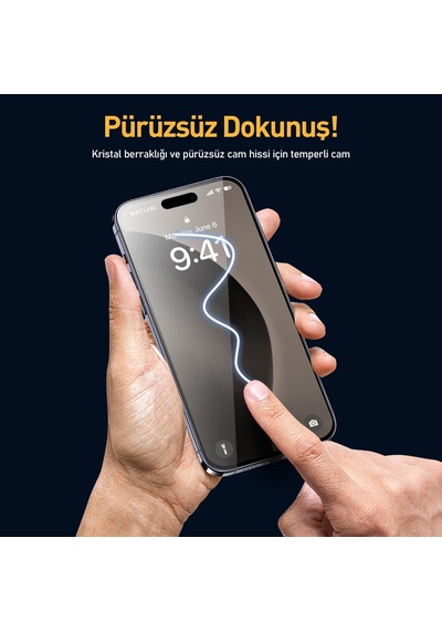 İphone 16 Serisi İle Uyumlu 5d Easyfit 2 Adet Kolay Uygulama Aparatlı Ekran Koruyucu Temperli Cam, İphone 16 Pro Max, Şeffaf