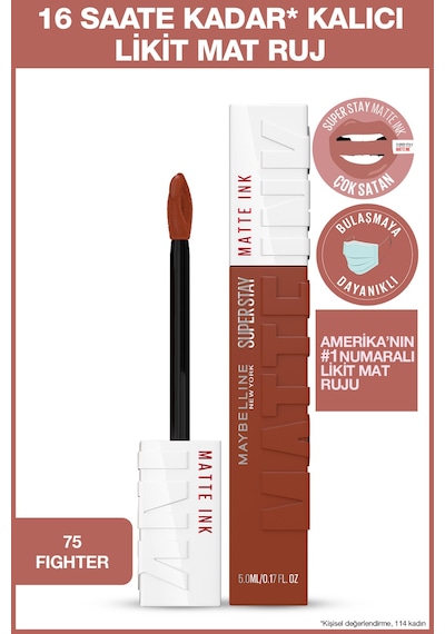 Super Stay Matte Ink Unnude Likit Mat Ruj - 75 Fighter - Kahverengi 15