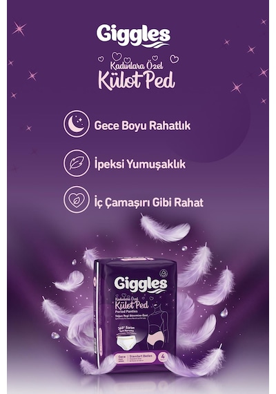 Giggles Külot Ped 52-100 Bel Ölçüsü 360 Esnek Beden Sızdırmaz Regl Gece Külodu 1 Paket 4 Adet