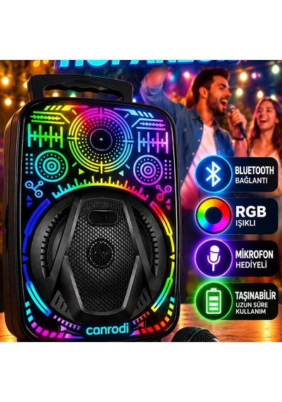 8 İnç Mikrofonlu Karaoke Hoparlör Rgb Işıklı Taşınabilir Bluetooth Speaker