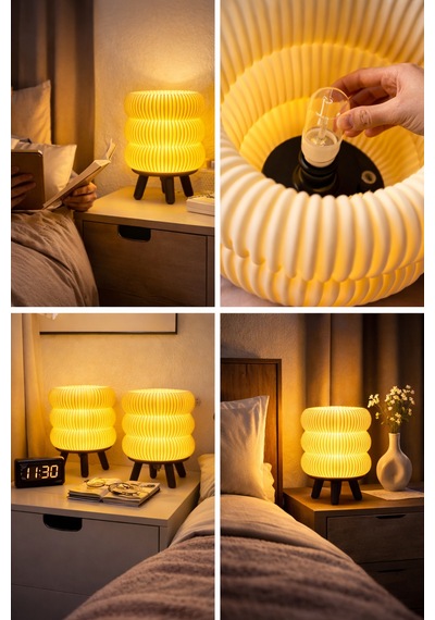Modern Dekoratif Masa Lambası Şık Gece Lambası Sert Plastik Tasarım Led Uyumlu Minimal Tasarım Beyaz