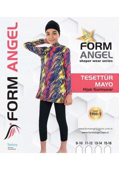 Formangell Form Angel 1900 Çocuk Uzun Kollu Desenli Tesettür Mayo 9-16 Yaş - Siyah - 9-16 Yaş Karışık Renk