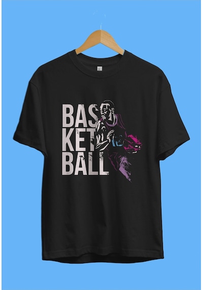 Oversize Basketbol Sever Tasarım Baskılı Unisex Tişört Siyah
