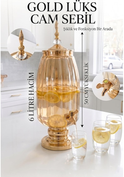 Cam Sebil - Yağlık, Şerbetlik, Sürahi - 6 Litre, 50 Cm-4