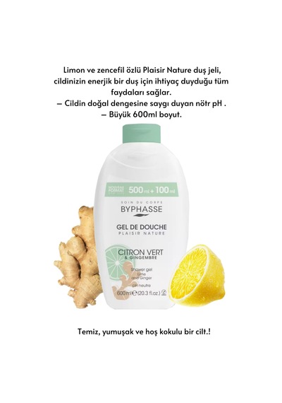 Byphasse Plaisir Natura Limon & Zencefil Duş Jeli 600 ML