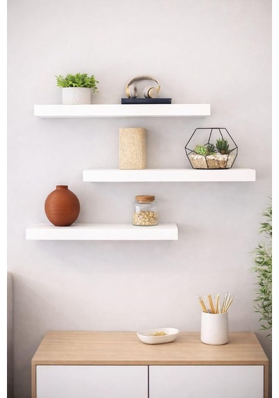3'lü Uçan Duvar Rafı Set Gizli Raf- Beyaz 15x50 Diğer