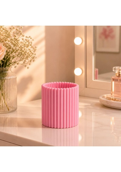Lexroo Pembe Çizgili Makyaj Fırçalık Kozmetik Organizer Ve Masa