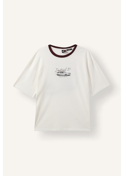 Defacto Initial D Boxy Fit Kontrast Bisiklet Yaka Baskılı Kısa Kollu Tişört H5753ax26auer137 Ekru-er137