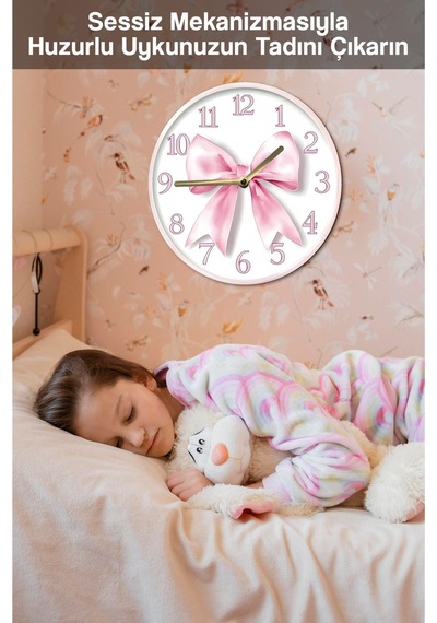 Pembe Kurdele Temalı 3d Görünümlü Mdf Duvar Saati 33 Cm Sdw309 Renkli