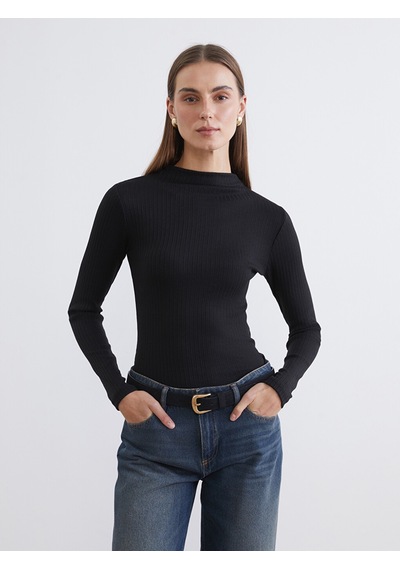 Lcw Everyday Siyah Dik Yaka Kadın Body