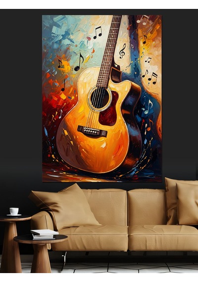 Ahşap Tablo Renk Patlamalı Sanatsal Akustik Gitar