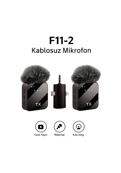 Profesyonel F15-2 Kablosuz Mikrofon Çift Verici İle Kesintisiz Canlı Yayın, Röportaj & Vlog Uyumlu - 729830344