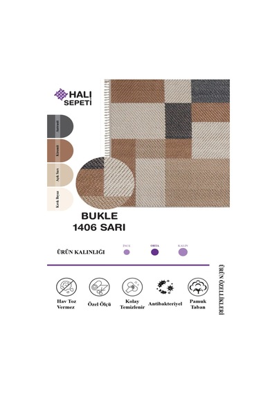 Enti Bukle 1406 Sarı Iskandinav Halı Kesme Yolluk Salon Halı Koridor Oturma Odası Halısı Sarı