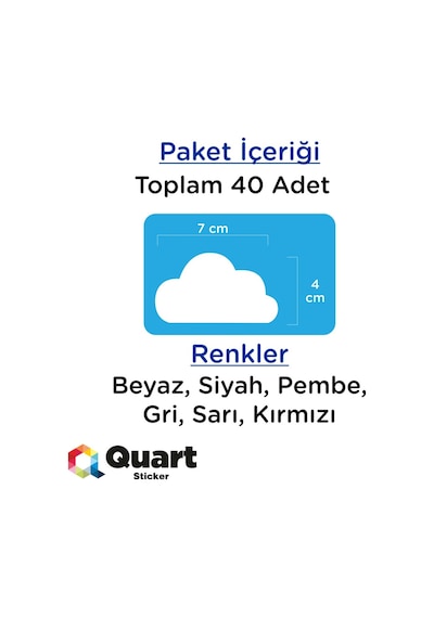 40 Adet Bulut Sticker, Çocuk Odası Sticker, Duvar Sticker,