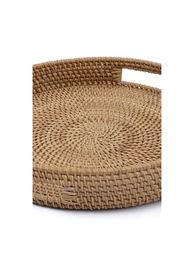 Meander El Yapımı Yuvarlak Büyük Boy Rattan Çok Amaçlı Kulplu Tep