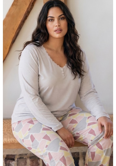 Siyah İnci Desenli Düğmeli Büyük Beden Battal Boy Viskon Örme Pijama Takım 26224820 Lila Siyah İnci Desenli Düğmeli Büyük Beden Battal Boy Viskon Örme Pijama Takım 26224820 Lila