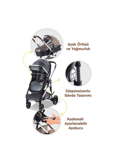 Baby Care Bebek Arabası - Bc 440 Colarado Chrome - Travel Pusetli Krom Bebek Arabası