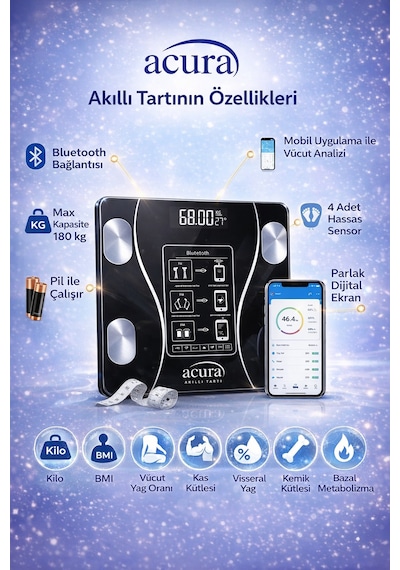 Acura Ac50 Smartscale Vücut Analizli Bluetooth Akıllı Tartı