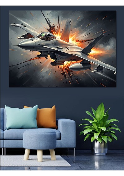 Ahşap Tablo Savaşan Modern Jet Uçağı