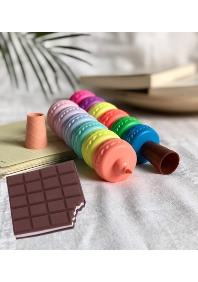 Makaron 6'lı Keçeli Kalem ve Çikolata Kokulu Misgibi Defter set