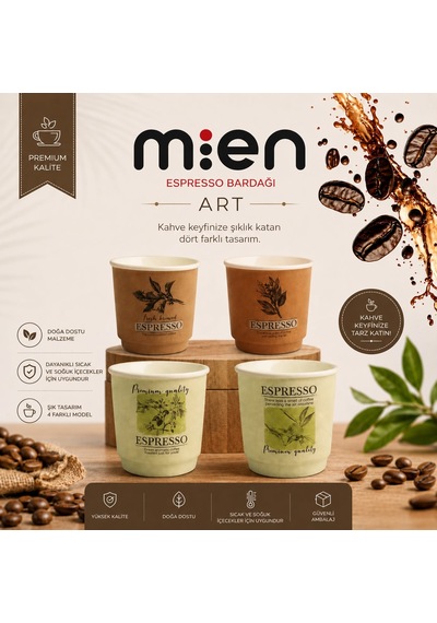Mien Art 4'lü Espresso Bardağı 90cc , Kulpsuz Kahve Fincanı Çok Renkli