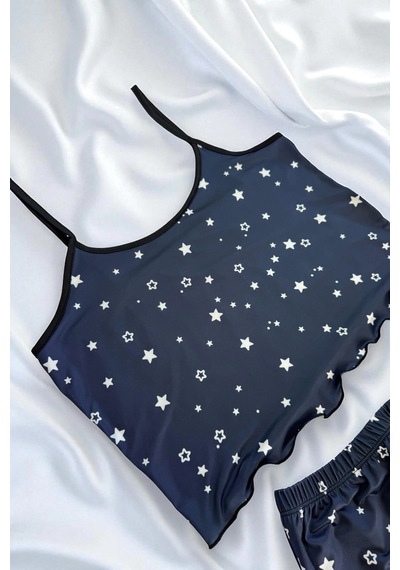 Femina Trendy Yıldız Desenli Lacivert Şortlu Pijama Takımı Çok Renkli