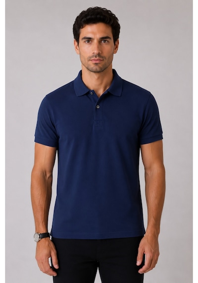 Parshey Regular Fit %100 Pamuk Polo Yaka Yarım Kollu Basic T-shirt Lacivert