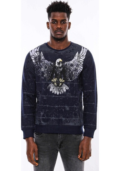Lacivert Taşlı Desenli Sweatshirt - Wessi Siyah