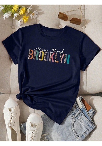 Flood Of Style Kadın Lacivert Renkli Brooklyn Baskılı Oversize