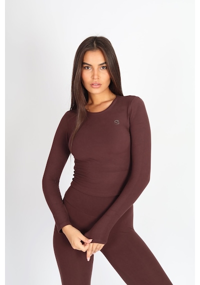 Soft&Basic Uzun Kollu Bisiklet Yaka Kahverengi Body Kahverengi