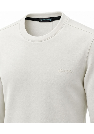 Glow Star Bisiklet Yaka Slim Fit Erkek Sweatshirt - 7777 Beyaz