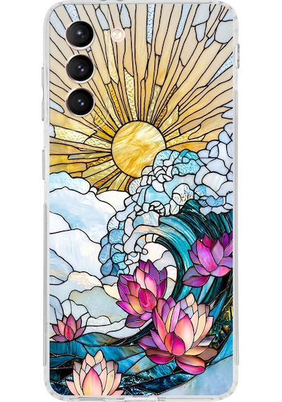 Printify Samsung Galaxy S21 Fe İle Uyumlu Vitray Okyanus Sabahı Tasarımlı Şeffaf Silikon Kılıf Şeffaf