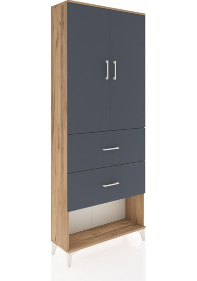 Arges Dolap 2 Raflı 2 Çekmeceli 2 Kapaklı 88x30x221 Çam-antrasit Çam