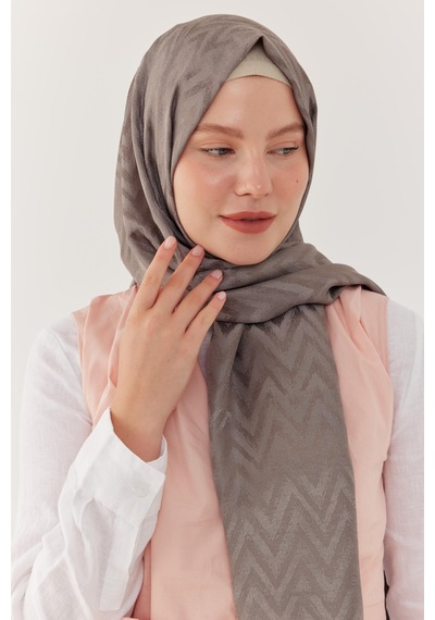 Mirsoy Scarf Zikzak Desen Parlak Jakar Şal - Gri Gri