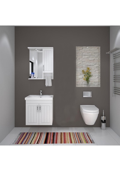 Denko Lotus 60 Cm Mdf Lake Banyo Dolabı Takımı Beyaz