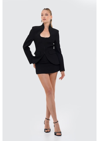 Thalure Kadın Siyah Dik Yakalı Fit Blazer